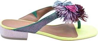 Kurt Geiger Pom Pom T-bar Platte Sandaal - Dames - Slippers - Veelkleurig - 37 EU - Leer - Schoenen