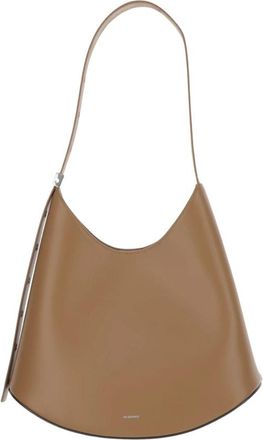 Jil Sander Gebogen leren schoudertas Magnetische sluiting - Dames - Schoudertassen - Bruin - ONE Size - Leer - Tassen