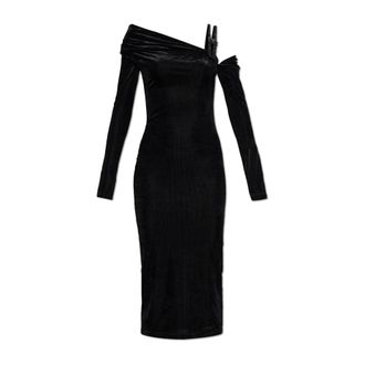 Versace Jeans Couture Midi Dresses, female, Black, Size: 2XS Velvet Off-Shoulder Dress