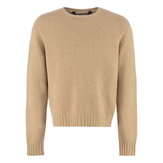 Palm Angels Round-neck Knitwear, male, Beige, Size: 2XL Wool Blend Pullover