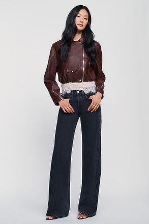 Re/Done Laurel Zebra Mid Rise Wide Leg Jeans