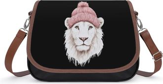Generic White Lion Wearing Hat Small Womens Crossbody Bags Shoulder Handbag with Adjustable Strap for Travel
