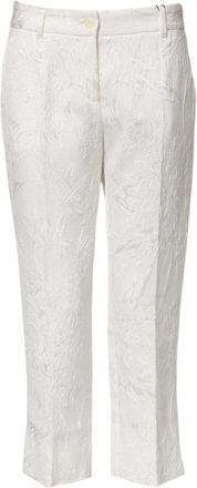 Dolce & Gabbana Witte Bloemen Jacquard Broek - Dames - Vrijetijds broeken - Wit - S - Katoen - Broeken