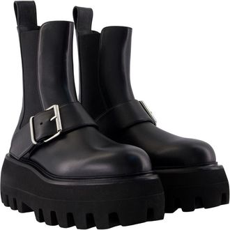 Alexander McQueen Womens Leather Platform Chelsea Boot Black Calfskin