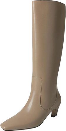 Generic Womens Cow Leather Slip-On Square Toe High Heels Modern Winter Office Lady Knee-High Boots