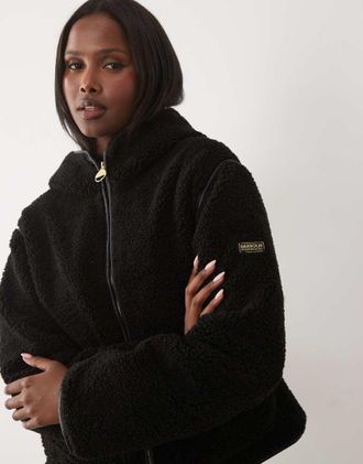 Barbour Ramona - Giacca in pile nera con zip e cappuccio-Nero