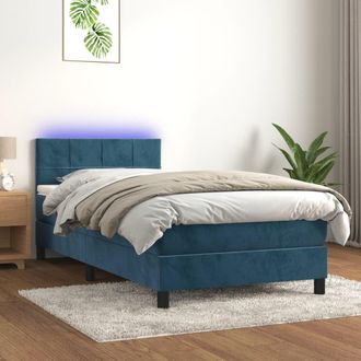 vidaXL Cama Box Spring Colch&oacute;n Y Led Terciopelo Azul Oscuro 80x200 Cm Vidaxl