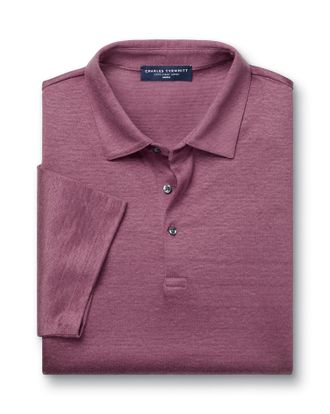CHARLES TYRWHITT Linen Polo - Dusty Pink Size Large by Charles Tyrwhitt