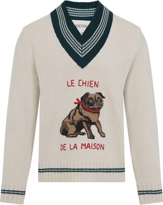 Valentino Butter White Virgin Wool Sweater-Uomo