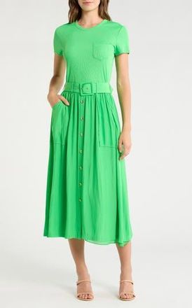 Ramy Brook Sylvie Mixed Media Cotton Blend Dress in Tropic Green at Nordstrom Rack, Size Xx-Small