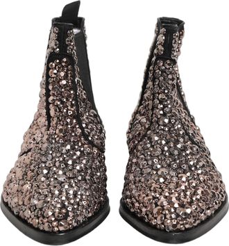 Dolce & Gabbana Mens Silver Embellished Chelsea Ankle Boots Shoes Leather