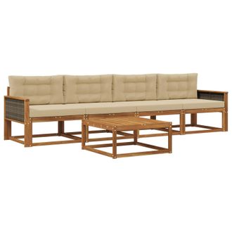 vidaXL Conjunto De Sof&aacute;s De Exterior Con Coj&iacute;n 5 Pcs Natural Y Beige Vidaxl