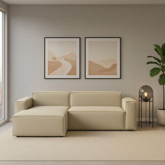 Dmora Sof&aacute; Fijo Dcagnan, Gran Sof&aacute; Modular De 2 Plazas Pen&iacute;nsula Izquierda, 100% Made In Italy, Sof&aacute; Moderno En Tela, Cm 240x170h70, Beige - Dmora