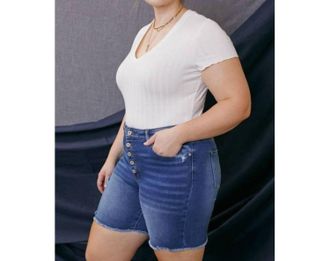 Kancan High Rise Button Down Shorts In Blue