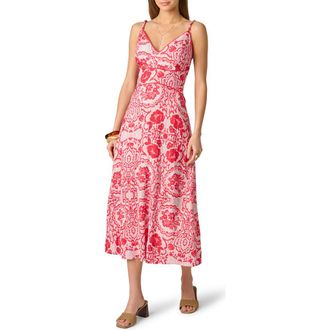 Adrianna Papell Paisley Floral V-Neck Dress in Red/Blue at Nordstrom, Size 10