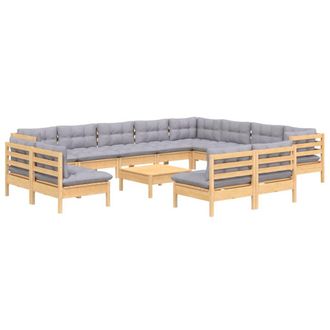 vidaXL Muebles De Jard&iacute;n 13 Pzas Y Cojines Gris Madera Maciza Pino Vidaxl