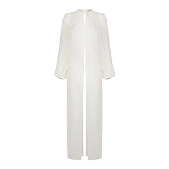 Elisabetta Franchi Lange Georgette Blouse - Dames - Jurken - Beige - Maat: M Poliester