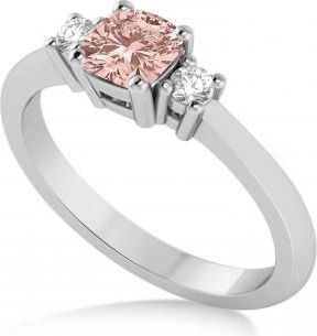 Allurez Cushion Morganite & Diamond Three-Stone Engagement Ring 14k White Gold (0.60ct)