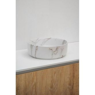 Riho Marmic Round Waskom 34.6x34.6x11.4cm Keramiek rond marmer mat wit