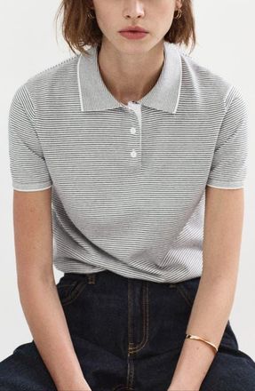 Mango Stripe Polo Sweater in Navy at Nordstrom, Size X-Small