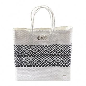 Lola's Bag Womens Medium Handmade Aztec Band Regular Strap Tote Bag In White/black