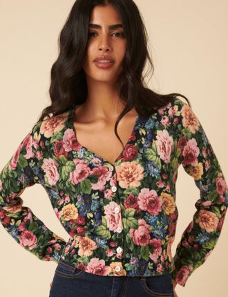 Nobody's Child Black Floral Knitted Cardigan
