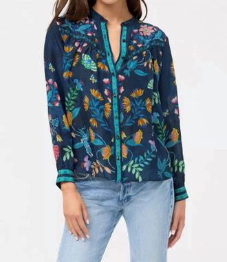 Johnny Was Elizabeth Shirred Western Shirt In Blue Multi