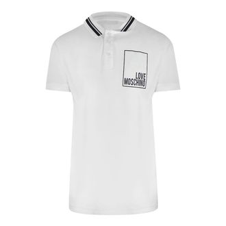 Love Moschino Heren Box Logo Katoenen Poloshirt (Wit)