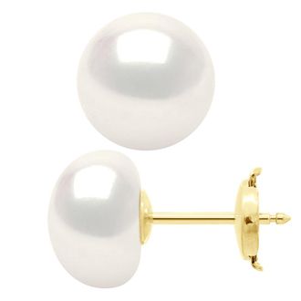 Ateliers Saint Germain Womens Earrings in Yellow Gold 375 and Real Cultured Freshwater Pearls Button 10-11 mm - One Size