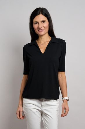 Seidel Moden Poloshirt SEIDEL MODEN, Damen, Gr. 34, schwarz, Jersey, Obermaterial: 46% Baumwolle, 46% Modal, 8% Elasthan, unifarben, tailliert h&uuml;ftbedeckend, V-Aus