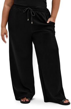 City Chic Maia Tie Waist Wide Leg Pants in Black at Nordstrom, Size 3Xl
