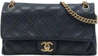 Chanel Pre-owned Vintage Quilted Crossbody Bag - Dames - Vintage Schoudertas - Blauw - ONE Size - Leer - Vintage