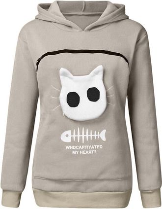 Generic Pet Pouch Hoodie Womens Pet Carrier Hooded Sweatshirt Big Kangaroo Pocket Pullover Ladies Fashion Basic Comfortable Loose Baggy Plus Size Long Sleeve 