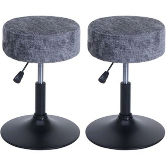Hhg Set 2 sgabelli HHG 883, sedia make-up, girevole regolabile in altezza ø 37cm tessuto ciniglia (465/m²), grigio scuro