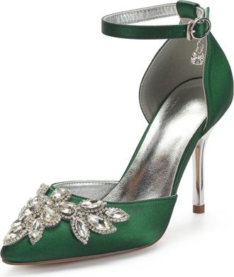 Miyoopark Womens High Heel Wedding Shoes Beaded Elegant Formal Party Pumps M530 Dark Green UK 6.5
