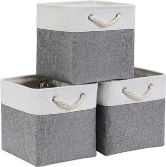 OEM Cubo De Almacenamiento Plegable, Cajas De Almacenamiento De Lona De 33x33x33 Cm Para Armarios, Estantes, Roperos, Gris Y Blanco (3 Piezas)