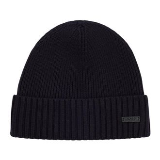 HUGO BOSS Accessoires, Heren, Blauw, ONE Size, Wol, Donkerblauwe Geribbelde Beanie Muts