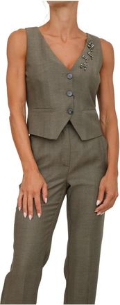 Marella Groene Mouwloze Vest van Wollen Mix - Dames - Gillet - Groen - M - Wol - Kostuums