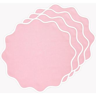 Solino Home Linen Round Placemats - Giselle Scallop Edge, 16 Round in White And Pink Lemonade at Nordstrom, Size Medium
