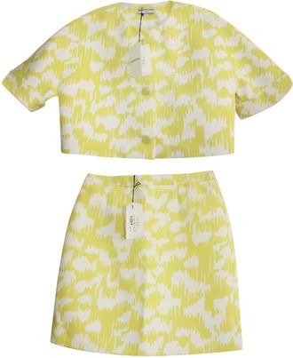 Balenciaga Yellow and White Skirt and Jacket Set Size L