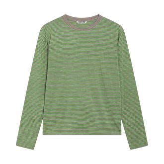 Auralee Soft Smooth Wool Stripe Jersey L/S Tee - Dames - Tops - Groen - Maat: S Jersey