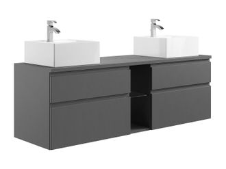 Vente-Unique Mueble de ba&ntilde;o flotante con doble lavabo - Gris - 150 cm - MAGDALENA II