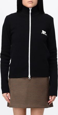 Courr&egrave;ges Maglia a dolcevita in lana slim fit con zip e logo a contrasto