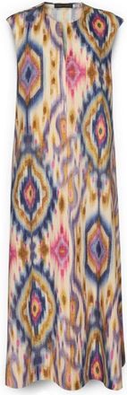 Elena Miro Lange jurk van geprinte popeline - Dames - Casual kleedjes - Paars - 4XL - Katoen - Kleedjes