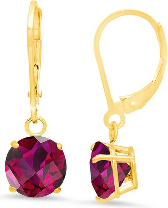 MAX + STONE 10K Yellow Gold Round Checkerboard Cut Gemstone Leverback Earrings (8mm)