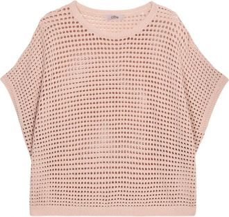 Oltre Geperforeerde lurex trui - Dames - Ronde hals truien - Roze - S/M - Polyester - Truien & Vesten