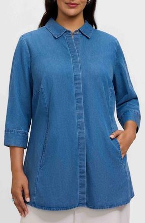 Foxcroft Cici Denim Tunic Shirt in Medium Wash at Nordstrom, Size 16W