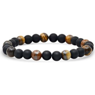 Steeltime Mens Tigers Eye & Black Lava Stone Beaded Bracelet at Nordstrom Rack