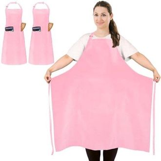 OEM Juego De 2 Delantales De Cocina Extragrandes Con Bolsillos - Repelentes Al Agua - Delantales De Cocina De Tallas Grandes - Rosa
