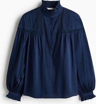 H&M Biesenbluse aus Baumwollgemisch - Blue